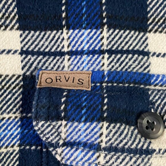 Orvis Flannel Shirt Jacket Shacket Men's XXL Blue Cotton Blue Plaid Check - Picture 3 of 11
